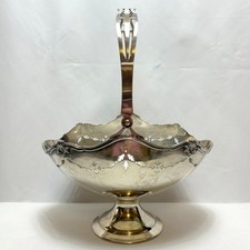VTG Derby Silverplate Swing Handle Centerpiece Basket Leaf Pierced Design #1299 picture