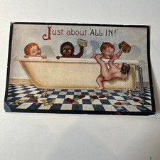 Vintage Early 1900's Postcard Children Playing in Tub Humor Unposted Very Nice picture