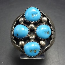 Vintage LES HILL Navajo SLEEPING BEAUTY TURQUOISE Sterling Silver RING size 11 picture