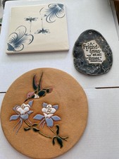 Lot of vintage 3 unique: tile, stoneware, ceramic pieces picture