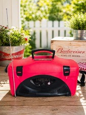 Vintage Budweiser Beer Cooler AM FM Radio Portable Ice Chest Red Tailgating picture