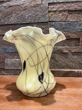 Fenton R. Barber Hanging Hearts Custard Ruffled Vase 8056-CI 6