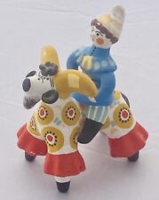  VTG Russian Dymkova Handmade W/Red Clay, Chalk & Gold Man On Goat Toy picture
