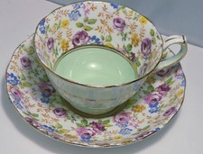 Vintage Hammersley Chintz Tea Cup & Saucer Bone China England Floral & Green picture