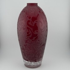 Vintage Signed Michael Weems Elise Cranberry Red Art Glass Vase 11” Frosted picture