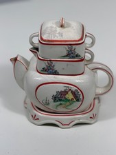 Vintage Tashiro Shoten Japan 5 Pc Stackable Tea Set Hand Painted Tea for One picture