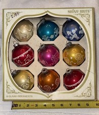 VINTAGE SHINY BRITE CIRCUS NURSERY STENCIL GLASS CHRISTMAS ORNAMENT 3” ORG BOX picture