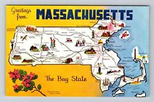 MA-Massachusetts, General Greeting, State Road Map, Vintage Postcard picture
