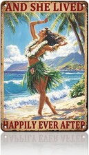 Hawaii Vintage Tin Metal Signs Poster Hawaiian Hula Girl and She Lived Happily  picture