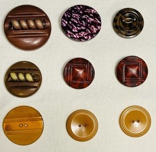 Lot of 9 Unusual Larger Vintage/Antique Buttons Early Plastics Art Deco More picture