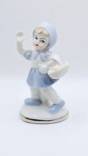 Vintage Original Little Girl Waving With Basket Of Flowers Japan 4 Inches Tall picture