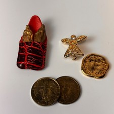 Vintage Religious Pocket Charms Gold Angel Cross Tokens Set Eclectic Spiritual picture