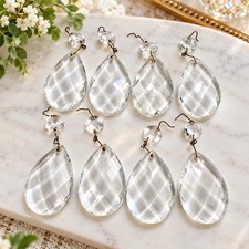 Vintage Clear Faceted Teardrop Crystal Chandelier Prisms Drops Pendants Lot Of 8 picture