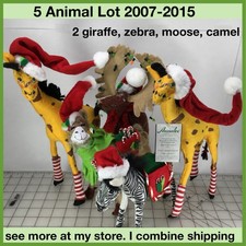 5 Annalee ANIMAL Poseable Christmas Doll giraffe,  zebra, moose,camel, 2007-2015 picture