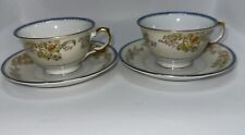 Antique Meito China V2514A (F&B Japan) Footed Cups & Saucers Set Of 2. Blue Edge picture