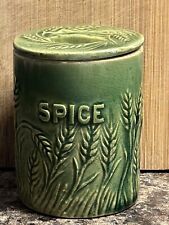 Antique Hull Pottery Green Glaze Wheat Pattern 3.5” SPICE Canister  picture