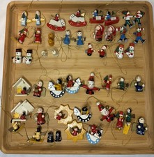 Vintage Wooden Mini Hanging Christmas Ornaments Lot of 48 *Read Description* picture