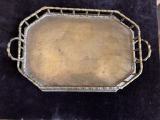 Vintage Faux Bamboo Brass Octagonal Tray W/Handles ~ 14.5 x 8.5”x2