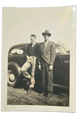Vintage 1930s 1940s Photo Lot 3 Dapper Men Fedora Hat Classic Antique Car B&W picture