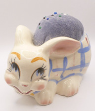 Vintage Anthropomorphic Ceramic Bunny Rabbit Pin Cushion Planter Made in Japan picture