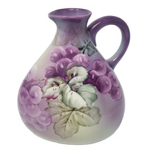 Antique Nippon Hand Painted 3 Sided Pitcher With Grapes c. post 1891 6 1/2