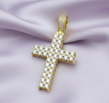 Pavé Diamond Cross Hip Hop Pendant Only In 14k Yellow Gold Plated Gift picture