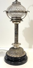 Antique Hukin and Heath Ornate Silver Plated Oil Lamp Electrified Table Lamp picture
