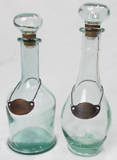 1960's  Large classic glass French Bar  Whiskey & Cognac decanter set green tint picture