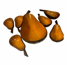  Vintage Mid-Century Modern Monkey Pod Wood Pear-Shaped Serving Set picture