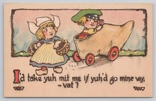 1900s Antique Dutch Kids Postcard Wooden Shoe Car Basket TP Co NY Series 241 picture