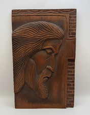 VTG Hand Carved Wood Jesus Praying Wall Plaque Christian Religious Art Signed picture