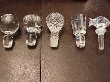 Lot of 5 Glass & Crystal Bottle Decanter Stoppers, Various Faceted Designs picture