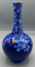 Fukagawa Seiji Arita Cobalt Blue Porcelain Vase Handpainted Floral Gilt Trim picture