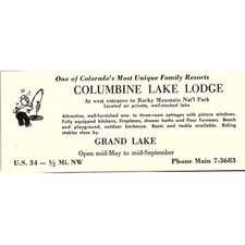 Columbine Lake Lodge Grand Lake CO 1958 Ad AG1-M4 picture