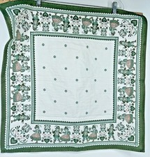 Beautiful Vintage Halltex Folk Art Green Tea Towel 25” x 25” picture