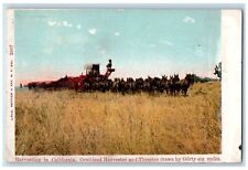 1907 Harvesting In California Harvester Thrasher 36 Mules Rice Field CA Postcard picture