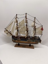 Vintage H.M.S. Endeavour Handcrafted Wooden Tall Ship Model Nautical Decor picture