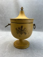 Vintage Yellow Italian Tole Lidded Jar Small Round Pedestal Italy As Is Decor picture