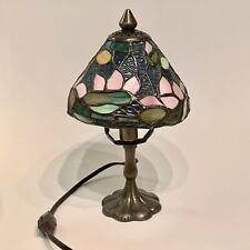 Vintage Stained Glass Mosaic Accent Table Lamp with Brushed Bronze Base 10” picture