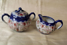 PRETTY ANTIQUE NIPPON POLYCHROME HAND PAINTED PORCELAIN CREAMER AND SUGAR SET picture