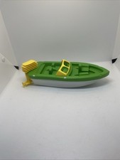 Vintage Processed Plastics Co speed boat motor boat, green & white & yellow, 11