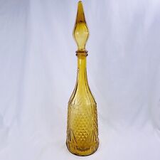 Large Vintage Amber Glass Genie Goose Neck Bottle Diamond Cut 19”Decanter picture