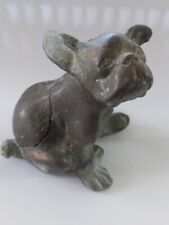 FRENCH BULLDOG Old Cast Copper? Signed New York Is Antique has Crack Figurine 3