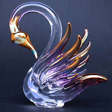 Swan Figurine Hand Blown Glass Gold Crystal Sculpture picture