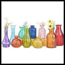 Art Deco Glass Bud Vases Set - 10 Vintage Sturdy Vases for Elegant Centerpieces picture