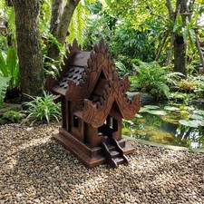 Thai Spirit House Handmade Wooden Teak Shrine Mini House Altar Home Decor 10