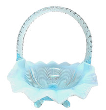 Vintage Fenton 100th Anniversary Art Glass Aquamarine Opalescent Stretch Basket picture
