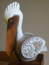 FOLK ART Wood Carved & Painted PELICAN Figurine SCUPTURE 6