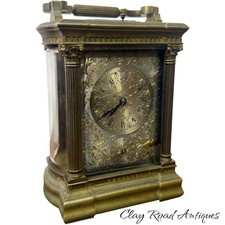 Antique c1880 French Repeater Carriage Clock Alarm Engraved Dial Brass picture