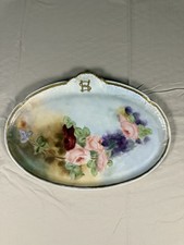 Antique GDA France Hand Painted Floral Oval Serving Tray Gold Gilt 11.5